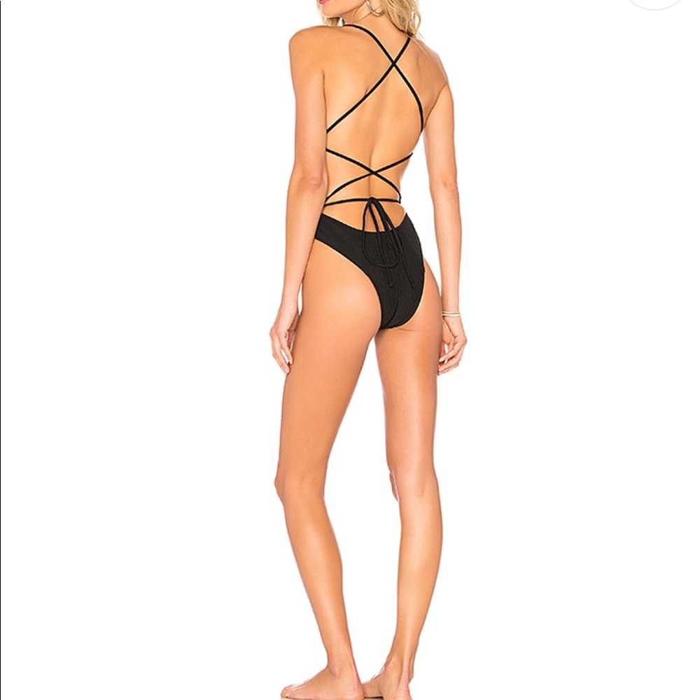Somedays Lovin Black ribbed one piece swimsuit NWT